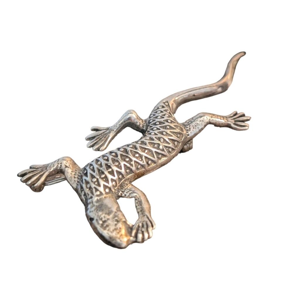 Vintage Solid Cast 925 Sterling Silver Lizard Brooch